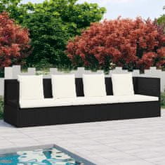 Greatstore Zahradní postel s poduškami a polštáři polyratan černá