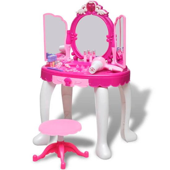 Vidaxl Dětský toaletní stolek na hraní s 3 zrcadly, světly a zvukovými efekty