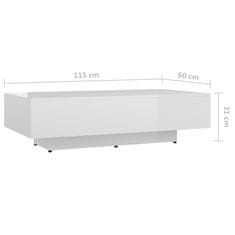 Greatstore Konferenční stolek bílý vysoký lesk 115x60x31 cm dřevotříska