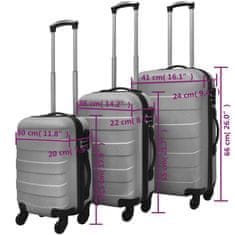 Greatstore Sada tří skořepinových kufrů na kolečkách, stříbrná