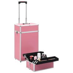 shumee Kosmetický kufřík na kolečkách hliník růžový