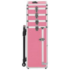 Vidaxl Kosmetický kufřík na kolečkách hliník růžový