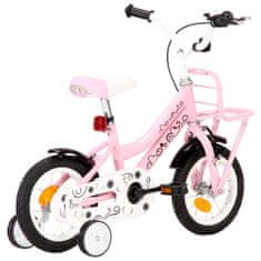 Greatstore Dětské kolo s předním nosičem 12'' bílo-růžové