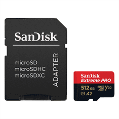 SanDisk Extreme PRO microSDXC 512GB + SD Adapter 200MB/s and 140MB/s A2 C10 V30 UHS-I U3