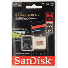 SanDisk Extreme PLUS microSDXC 64GB + SD Adapter 200MB/s and 90MB/s A2 C10 V30 UHS-I U8
