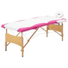 Greatstore Skládací masážní stůl 2 zóny dřevěný bílý a růžový
