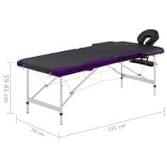 Greatstore Skládací masážní stůl se 2 zónami hliník černo-fialový