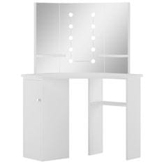 Vidaxl Rohový toaletní stolek na líčení s LED světlem bílý