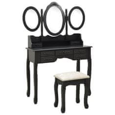 Greatstore Toaletní stolek se stoličkou a 3dílné skládací zrcadlo černý