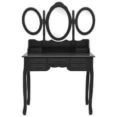 Greatstore Toaletní stolek se stoličkou a 3dílné skládací zrcadlo černý