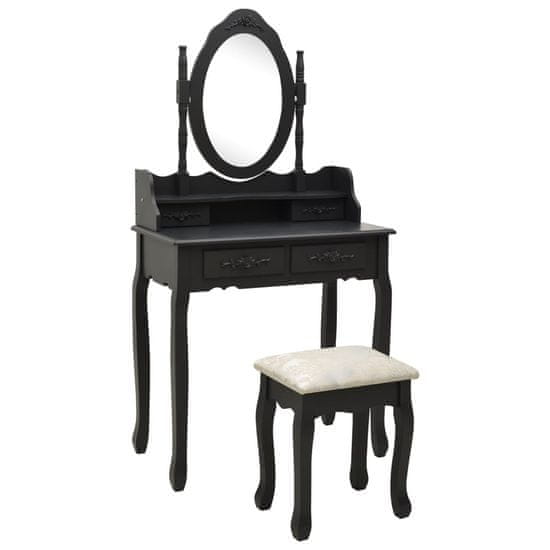 Greatstore Toaletní stolek se stoličkou černý 75 x 69 x 140 cm pavlovnia