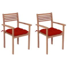 Vidaxl Zahradní židle 2 ks červené podušky masivní teak