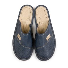 OEM Pánské tmavě modré kožené pantofle, domácí pantofle r. 44