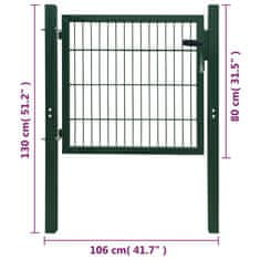 Greatstore 2D plotová branka (jednokřídlá), zelená,106 x 130 cm