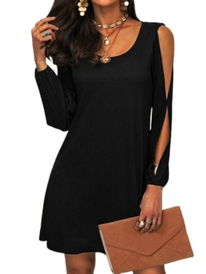 AmoreDuo Módní dámské černé šaty s rozparky na ramenou S/M