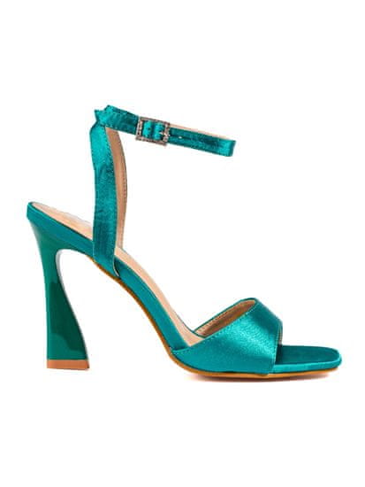 Amiatex Pohodlné sandály zelené dámské na jehlovém podpatku + Ponožky Gatta Calzino Strech
