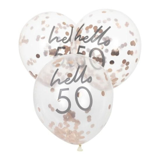 MojeParty Balónky průhledné 30 cm narozeninové s konfetami Hello 50