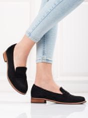 Amiatex Luxusní mokasíny dámské černé bez podpatku + Ponožky Gatta Calzino Strech, černé, 36