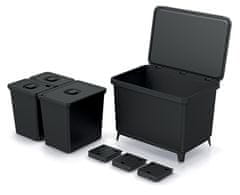 Keden Třídič, odpadkový koš Systema, 3 koše: 1x23l+2x10l | Černá recyklace