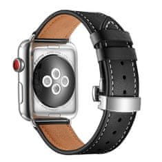 Symfony Řemínek pro apple watch 42/44, kůže černý, stříbrná přeska