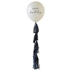 MojeParty Balón latexový Happy Birthday se střapcovým ocasem tělová/černá 60 cm