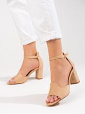 Amiatex Luxusní dámské sandály hnědé na širokém podpatku, odstíny hnědé a béžové, 37