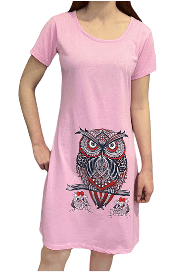 RINDA Noční košile s krátkým rukávem růžová sova