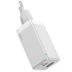 BASEUS Nabíječka do sítě 45 W AC (USB typ C + USB) + kabel USB typu C na typ C 60 W 20 V / 3 A 1 m rychlá nabíječka Baseus GaN2 EU (CCGAN-Q02) bílá
