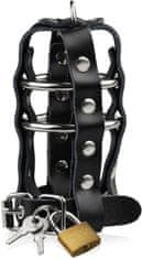 XSARA Kožený pás cudnosti s kovovými kroužky pro muže a visací zámek – 65678896
