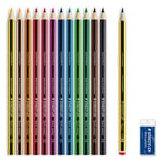Staedtler Barevné pastelky "Noris Club" sada+grafitová tužka a pryž, 12 různých barev, šestihranné 61 SET6