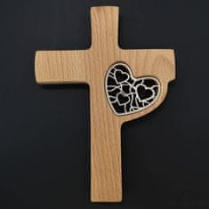 AMADEA Dřevěný kříž s vkladem srdce 20 cm