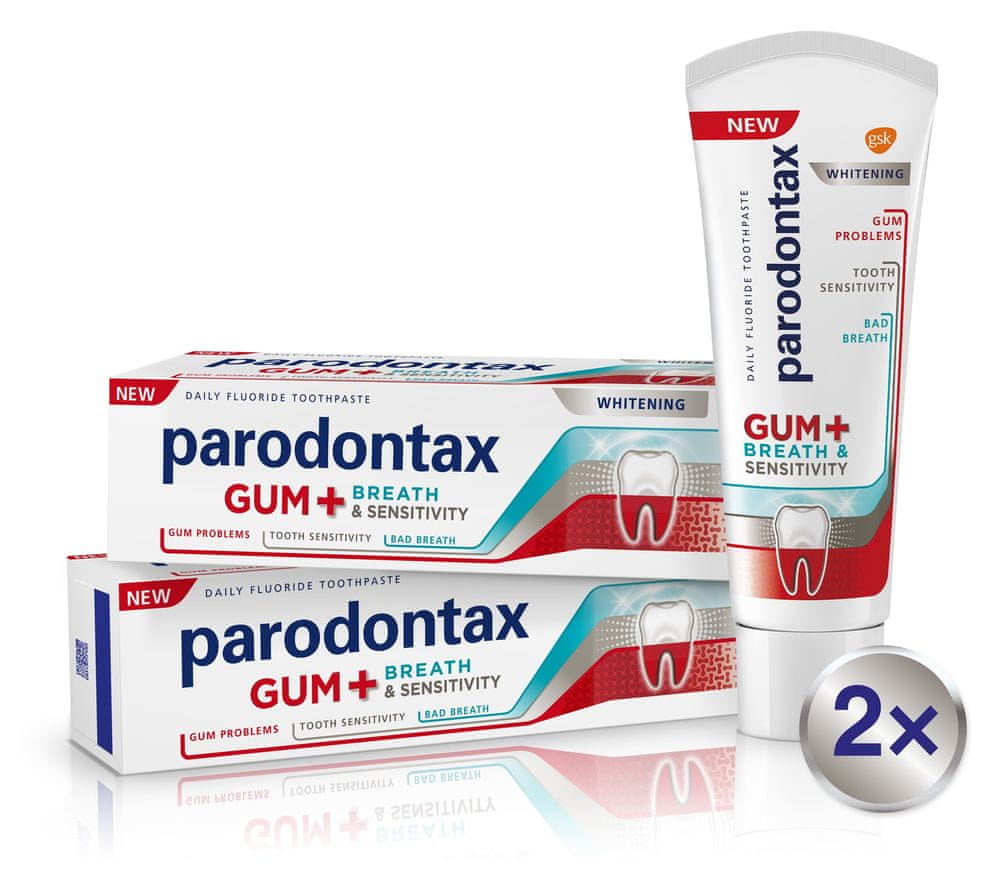 Levně Parodontax zubní pasta pro Dásně + Dech & Citlivé zuby Whitening 2x75ml