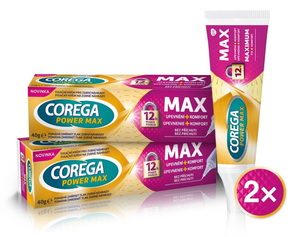 Levně Corega fixační krém pro zubní náhradu Max Comfort + upevnění 2 × 40 g