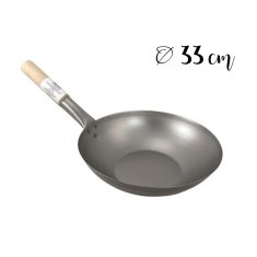 HS Brand Profesionální wok z uhlíkové oceli s plochým dnem Průměr Ø 33 cm "Professional Carbon Steel Wok | Flat Bottom"
