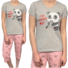 LA PENNA  Dámské bavlněné pyžamo šedé 3/4 panda kalhoty L