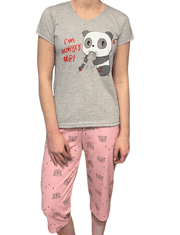 LA PENNA  Dámské bavlněné pyžamo šedé 3/4 panda kalhoty L