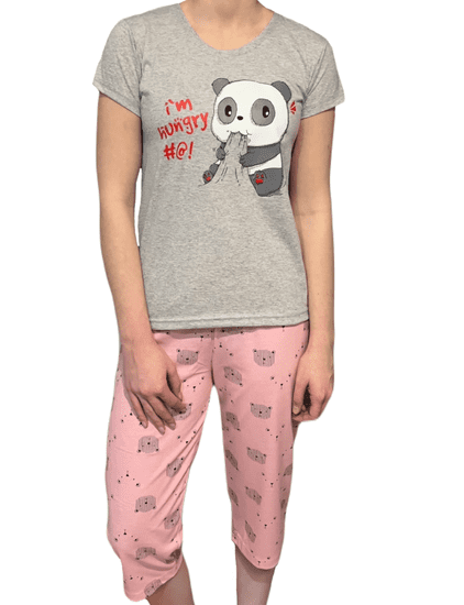 LA PENNA  Dámské bavlněné pyžamo šedé 3/4 panda kalhoty