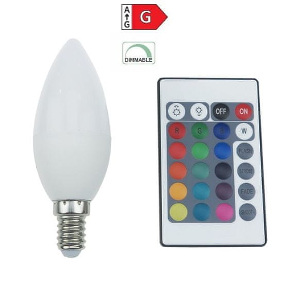 Diolamp  SMD LED žárovka matná Candle C37 4W/230V/E14/RGB+3000K/300Lm/120°/Dim/dálkový ovladač