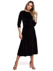 Moe Dámské sametové midi šaty s volánkovými rukávy M557 černé - Moe černá XL