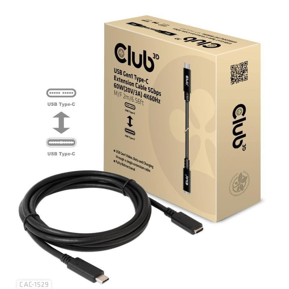 Levně Club 3D Prodlužovací kabel USB-C, 4K 60Hz (M/F) CAC-1529, 2m