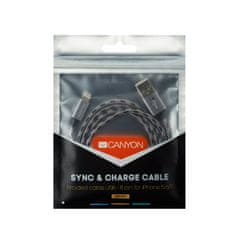 Nabíjecí kabel Lightning USB pro iPhone 5/6/7, opletený, kovový plášť, 1 metr, šedá