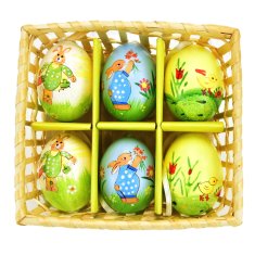 Dommio Kraslice z pravých vajíček, ručně malovaná, 6ks v košíčku
