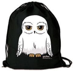 CurePink Batoh gym bag - vak se šňůrkami Harry Potter: Sova Hedwiga (35 x 44 cm) černá bavlna