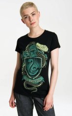 CurePink Dámské tričko Harry Potter: Slytherin Logo (M) černé bavlna