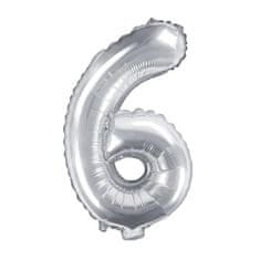 Paris Dekorace Foliový stříbrný balónek číslice 6, 35 cm