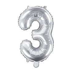 Paris Dekorace Foliový stříbrný balónek číslice 3, 35 cm