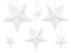 PartyDeco Závěsné dekorace Hvězdy bílé 6ks