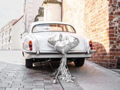 PartyDeco Sada dekorací na svatební auto stříbrné