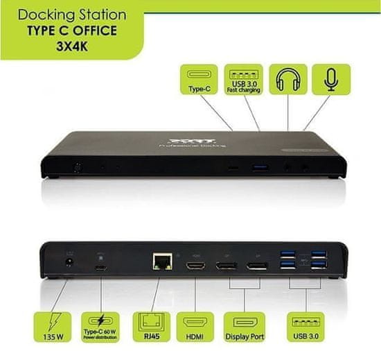 Port Designs PORT CONNECT Dokovací stanice USB-C 9v1 3x4K, 2x Display Port, HDMI,3x USB, USB-C, Ethernet, jack