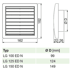 Soler&Palau LG 100 ED N - univerzální plastová větrací mřížka, nízká hlučnost i tlaková ztráta, odvod i přívod vzduchu, bílá (RAL 9016)